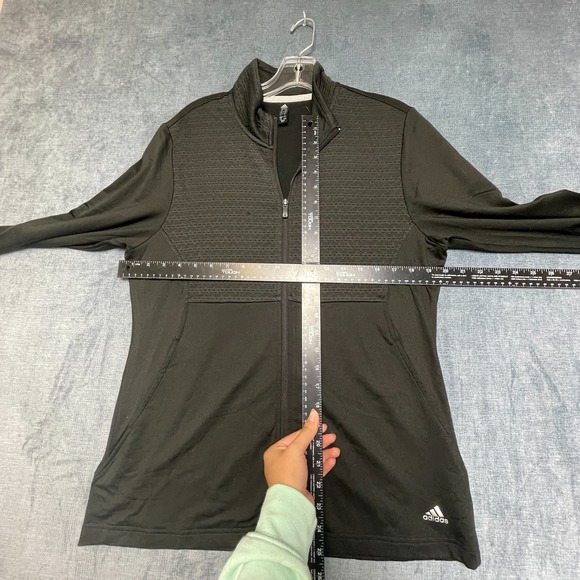 Adidas Golf Track Jacket Women Large Black Textured Stretch Athletic Performance - Picture 7 of 13